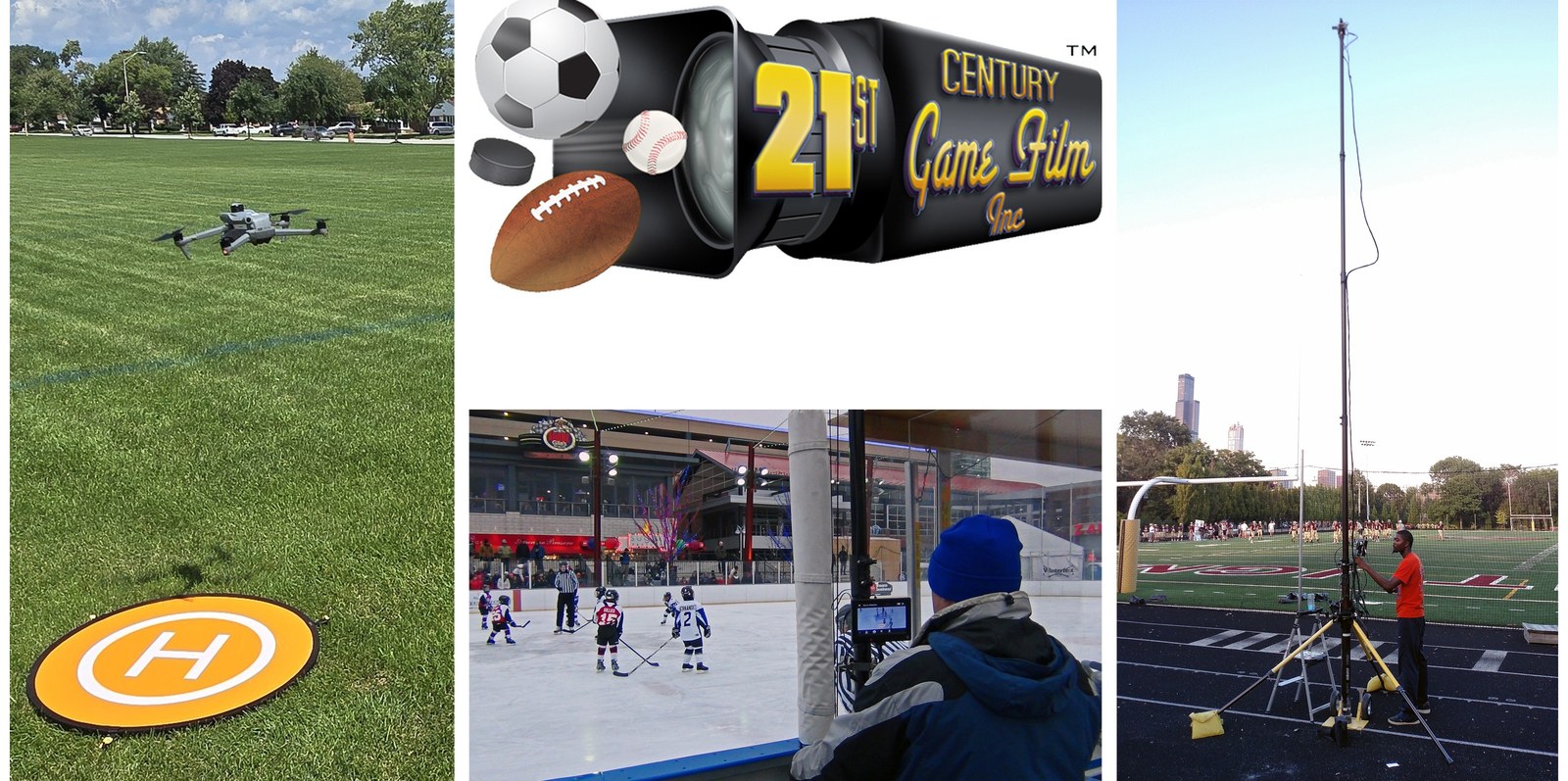 21st Century Game Film drone, hi-pod camera, and hockey filming equipment